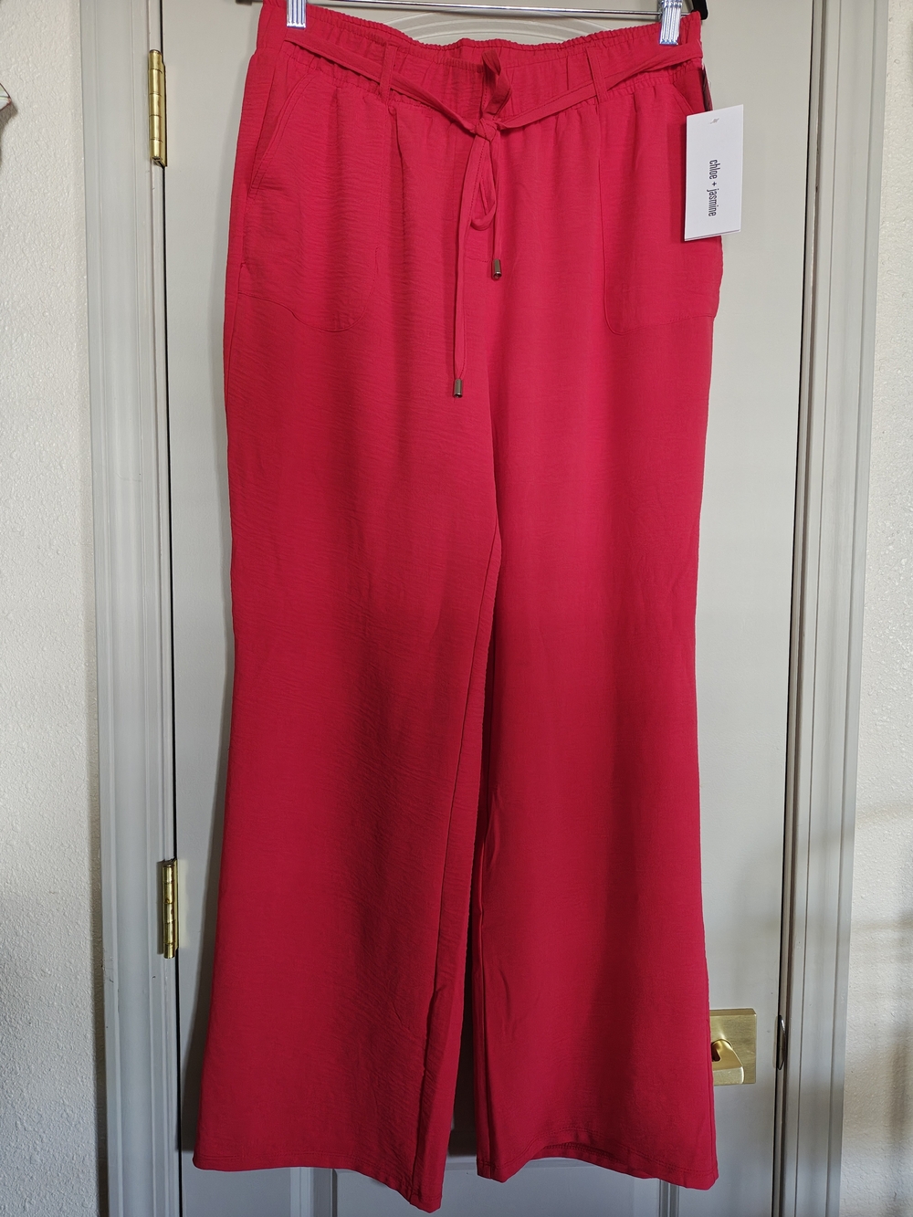 Wide-Leg Drawstring Pants in Coral Pink